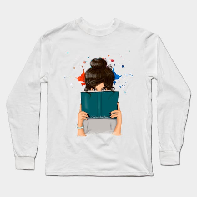 Brunette with Book Long Sleeve T-Shirt by Alley Ciz